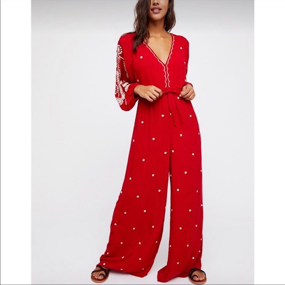 Free people embroidered wide jumpsuit